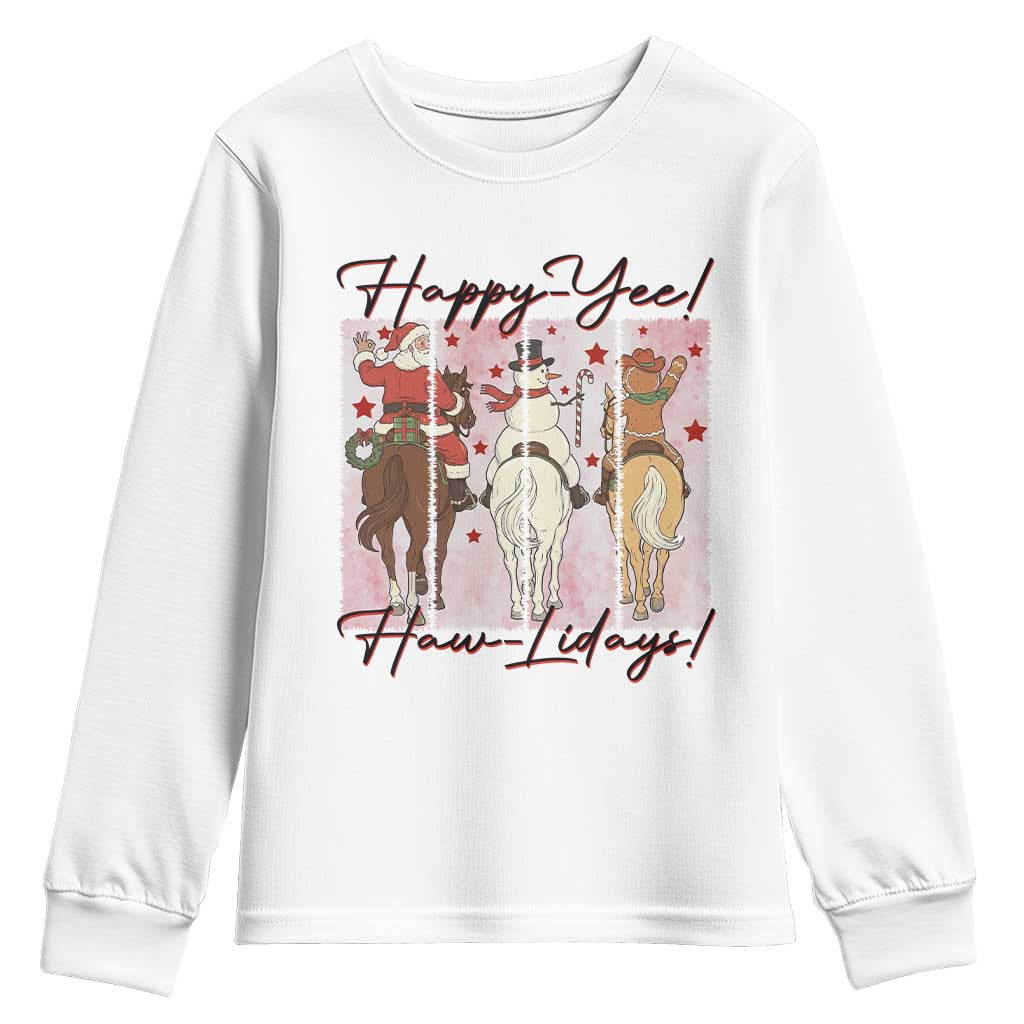 Western Christmas Horse Rider Youth Sweatshirt Happy Yee Haw Lidays TS12 White Print Your Wear