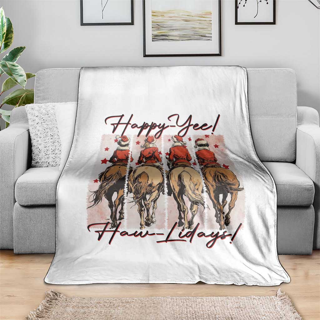 Happy Yee Haw Lidays Throw Blanket Western Christmas Horse Rider Cowgirl Gift TS12 Print Your Wear