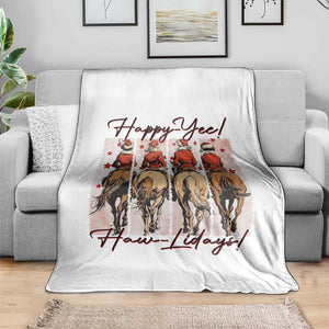 Happy Yee Haw Lidays Throw Blanket Western Christmas Horse Rider Cowgirl Gift TS12 Print Your Wear