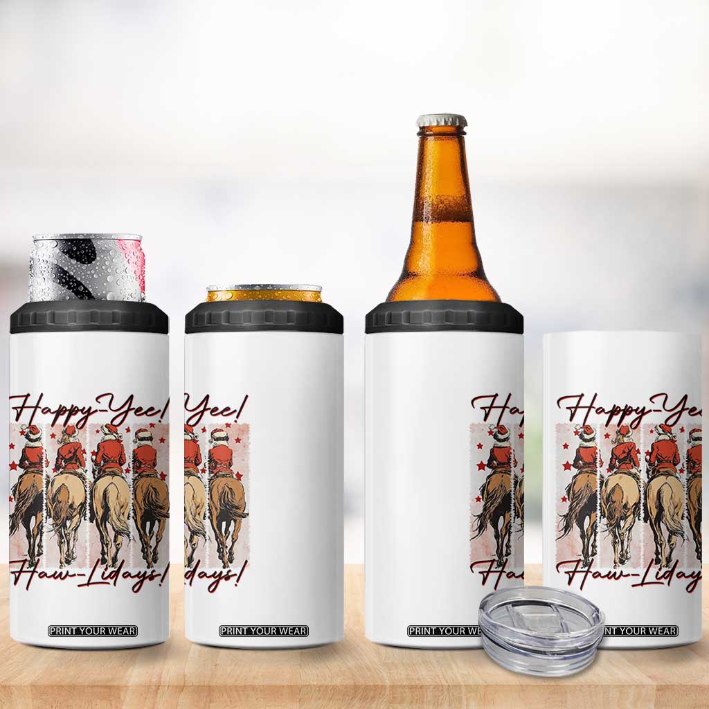 Happy Yee Haw Lidays 4 in 1 Can Cooler Tumbler Western Christmas Horse Rider Cowgirl Gift TS12 Print Your Wear