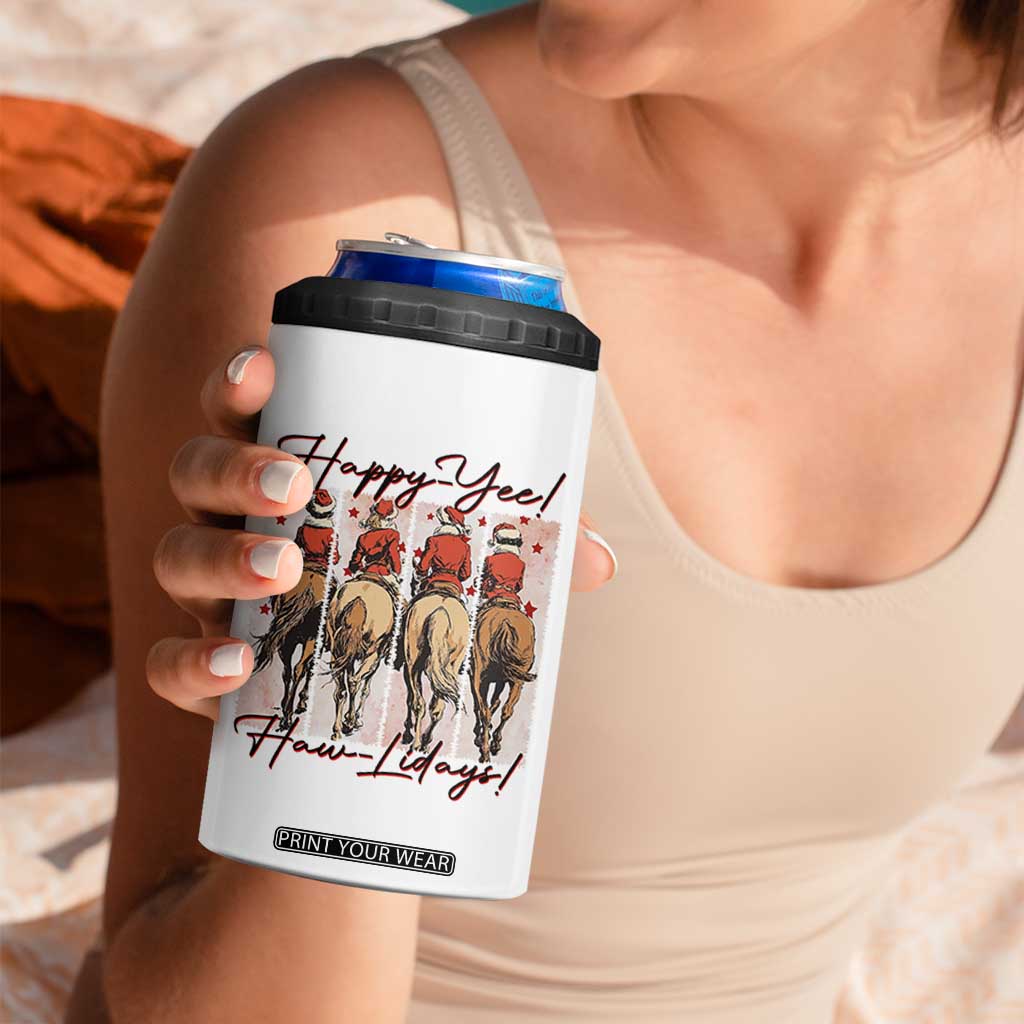 Happy Yee Haw Lidays 4 in 1 Can Cooler Tumbler Western Christmas Horse Rider Cowgirl Gift TS12 Print Your Wear