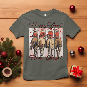 Happy Yee Haw Lidays T Shirt Western Christmas Horse Rider Cowgirl Gift TS12 Military Green Print Your Wear
