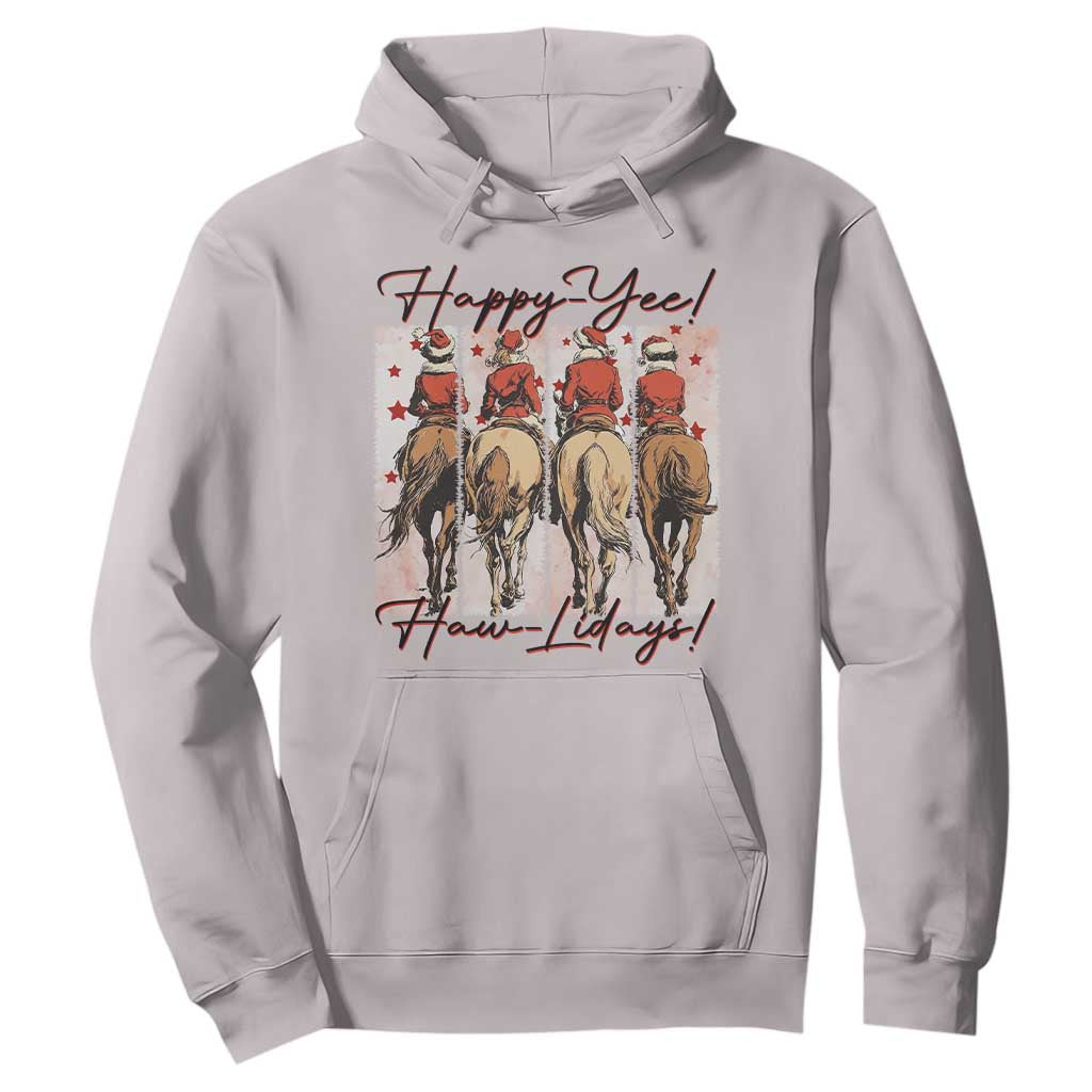 Happy Yee Haw Lidays Hoodie Western Christmas Horse Rider Cowgirl Gift TS12 Ice Gray Print Your Wear