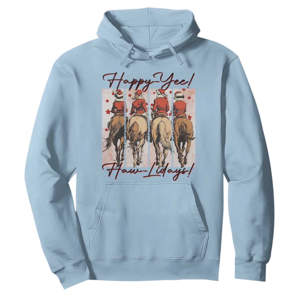 Happy Yee Haw Lidays Hoodie Western Christmas Horse Rider Cowgirl Gift TS12 Light Blue Print Your Wear