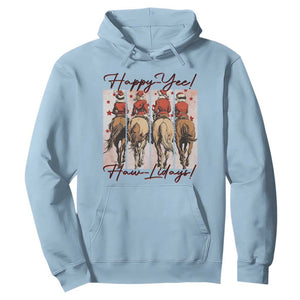 Happy Yee Haw Lidays Hoodie Western Christmas Horse Rider Cowgirl Gift TS12 Light Blue Print Your Wear