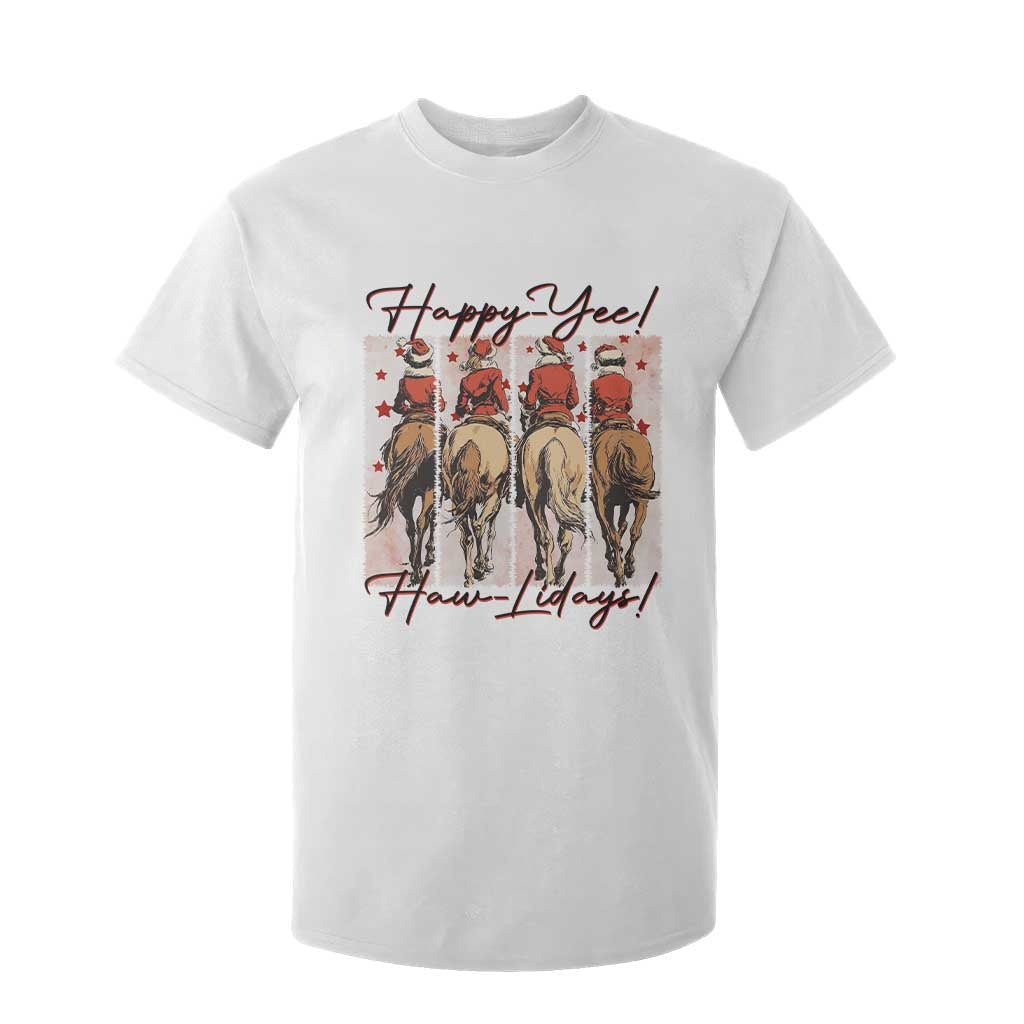 Happy Yee Haw Lidays T Shirt For Kid Western Christmas Horse Rider Cowgirl Gift TS12 White Print Your Wear