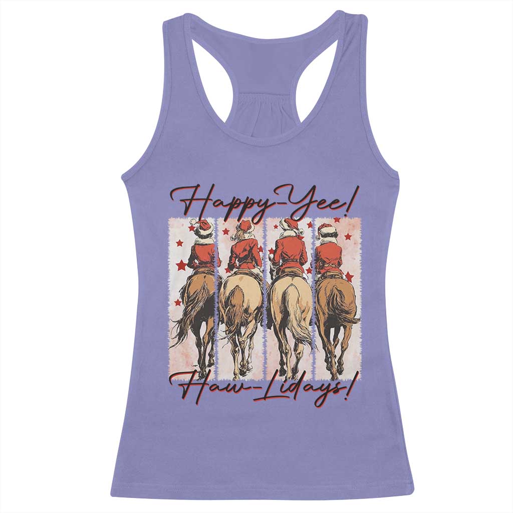 Happy Yee Haw Lidays Racerback Tank Top Western Christmas Horse Rider Cowgirl Gift TS12 Violet Print Your Wear
