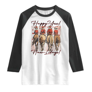 Happy Yee Haw Lidays Raglan Shirt Western Christmas Horse Rider Cowgirl Gift TS12 White Black Print Your Wear