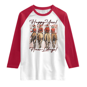 Happy Yee Haw Lidays Raglan Shirt Western Christmas Horse Rider Cowgirl Gift TS12 White Red Print Your Wear
