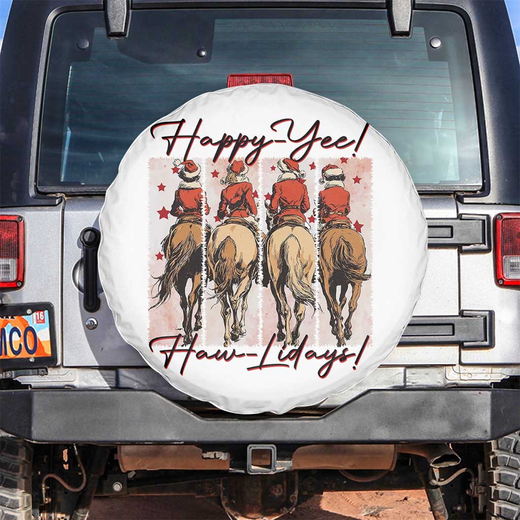 Happy Yee Haw Lidays Spare Tire Cover Western Christmas Horse Rider Cowgirl Gift TS12 No hole White Print Your Wear