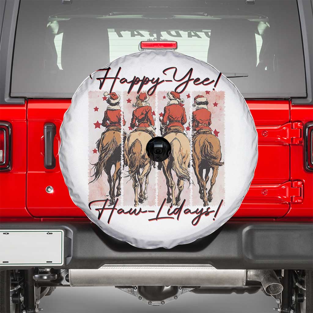 Happy Yee Haw Lidays Spare Tire Cover Western Christmas Horse Rider Cowgirl Gift TS12 White Print Your Wear