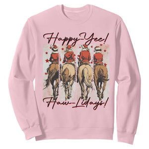 Happy Yee Haw Lidays Sweatshirt Western Christmas Horse Rider Cowgirl Gift TS12 Light Pink Print Your Wear