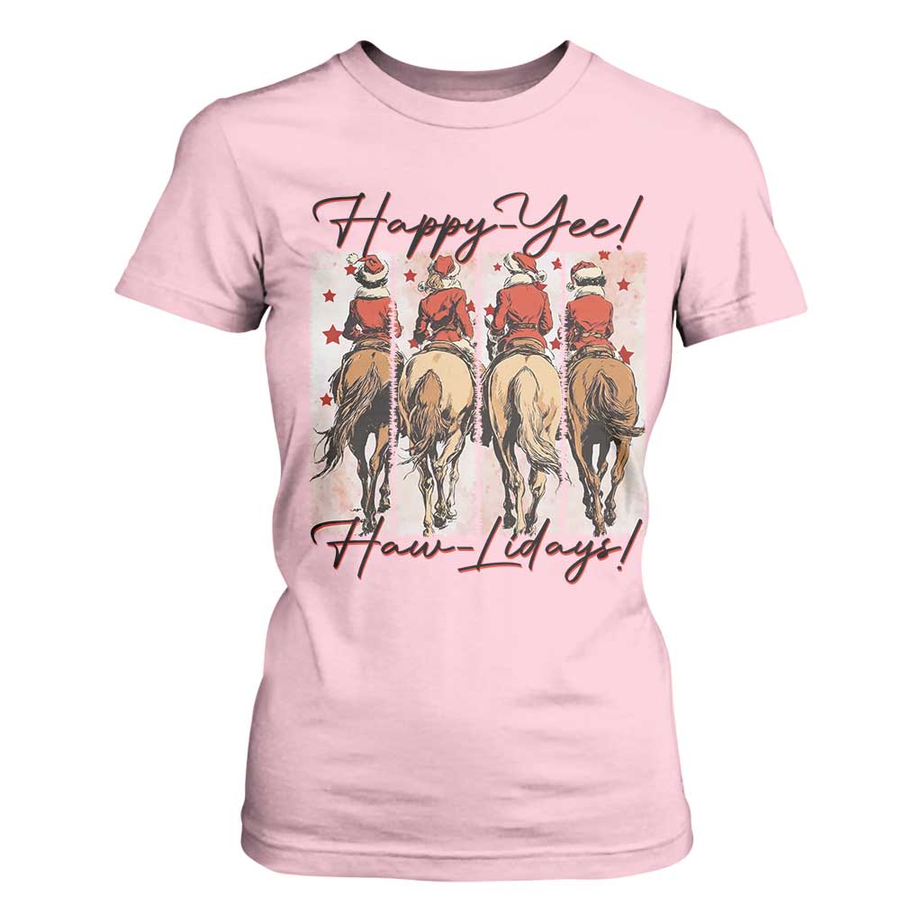 Happy Yee Haw Lidays T Shirt For Women Western Christmas Horse Rider Cowgirl Gift TS12 Light Pink Print Your Wear
