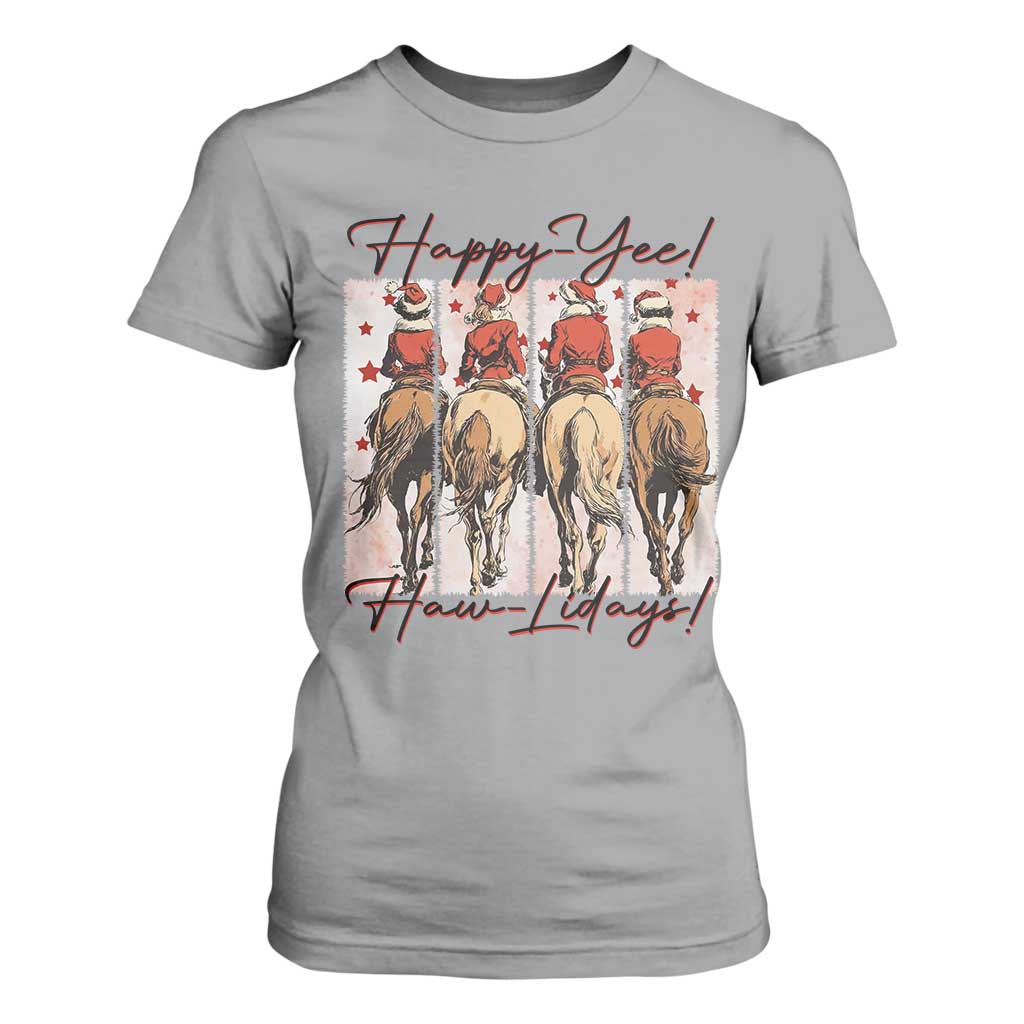 Happy Yee Haw Lidays T Shirt For Women Western Christmas Horse Rider Cowgirl Gift TS12 Sport Gray Print Your Wear