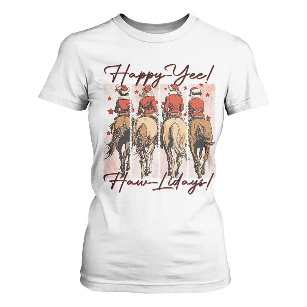 Happy Yee Haw Lidays T Shirt For Women Western Christmas Horse Rider Cowgirl Gift TS12 White Print Your Wear
