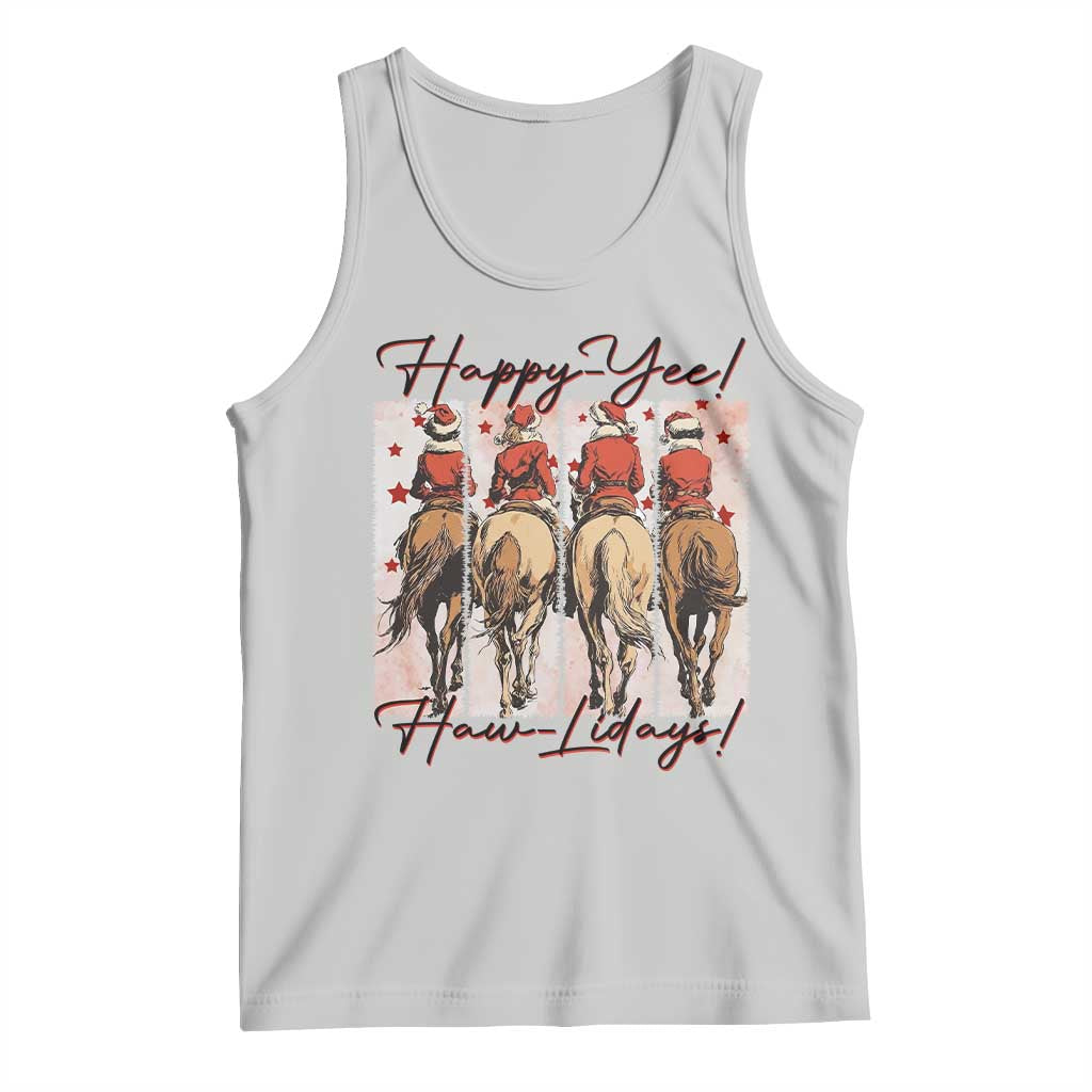 Happy Yee Haw Lidays Tank Top Western Christmas Horse Rider Cowgirl Gift TS12 Ash Print Your Wear