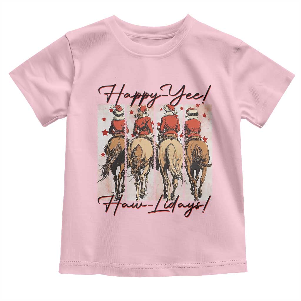 Happy Yee Haw Lidays Toddler T Shirt Western Christmas Horse Rider Cowgirl Gift TS12 Light Pink Print Your Wear