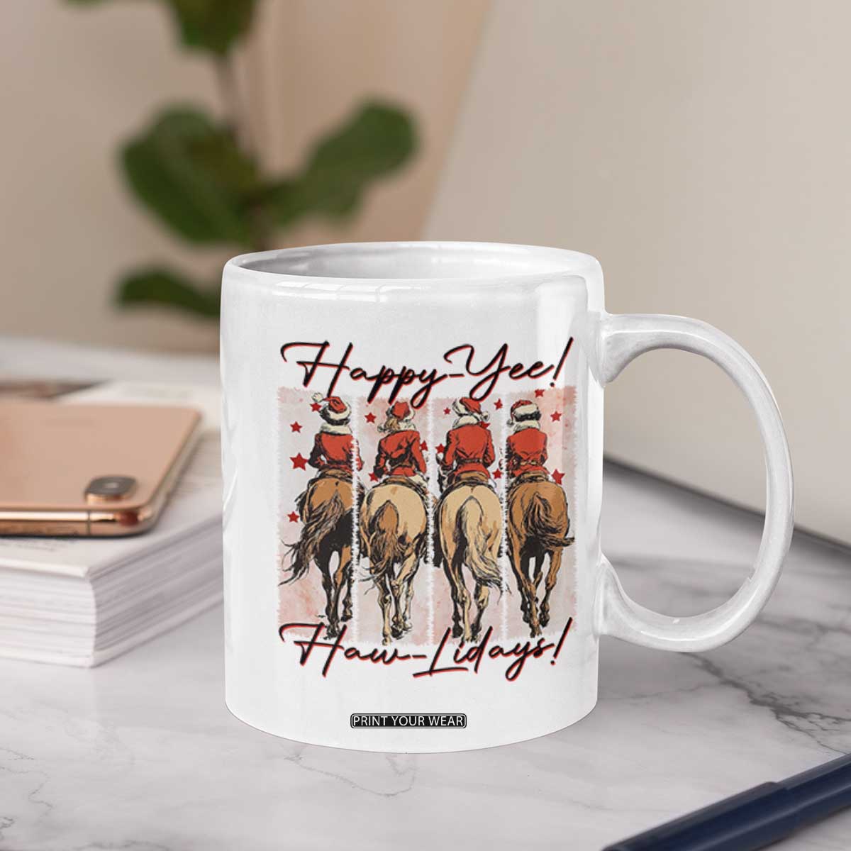 Happy Yee Haw Lidays Coffee Mug Western Christmas Horse Rider Cowgirl Gift TS12 Print Your Wear