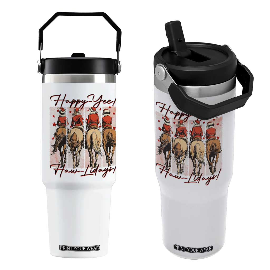 Happy Yee Haw Lidays Flip Straw Tumbler Western Christmas Horse Rider Cowgirl Gift TS12 One Size: 30 oz White Print Your Wear