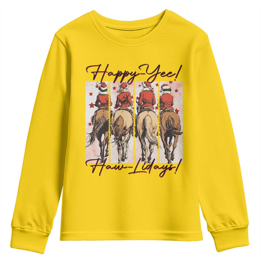 Happy Yee Haw Lidays Youth Sweatshirt Western Christmas Horse Rider Cowgirl Gift TS12 Daisy Print Your Wear