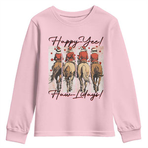 Happy Yee Haw Lidays Youth Sweatshirt Western Christmas Horse Rider Cowgirl Gift TS12 Light Pink Print Your Wear