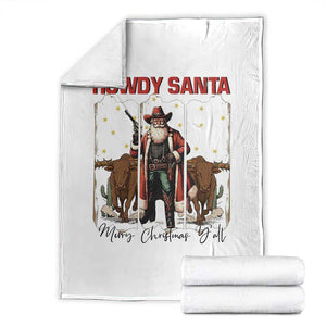 Howdy Santa Merry Christmas Y'all Throw Blanket Funny Western Bull Riding TS12 White Print Your Wear
