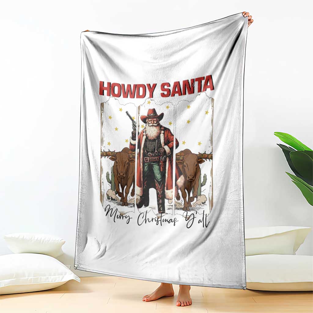 Howdy Santa Merry Christmas Y'all Throw Blanket Funny Western Bull Riding TS12 Print Your Wear