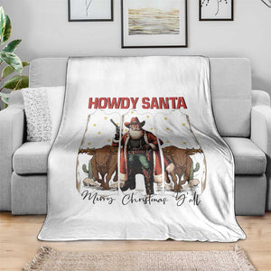 Howdy Santa Merry Christmas Y'all Throw Blanket Funny Western Bull Riding TS12 Print Your Wear