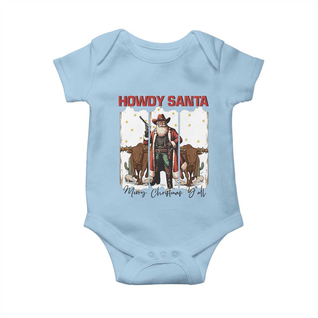 Howdy Santa Merry Christmas Y'all Baby Onesie Funny Western Bull Riding TS12 Light Blue Print Your Wear