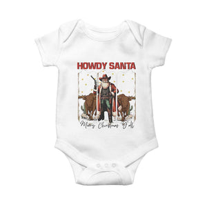 Howdy Santa Merry Christmas Y'all Baby Onesie Funny Western Bull Riding TS12 White Print Your Wear