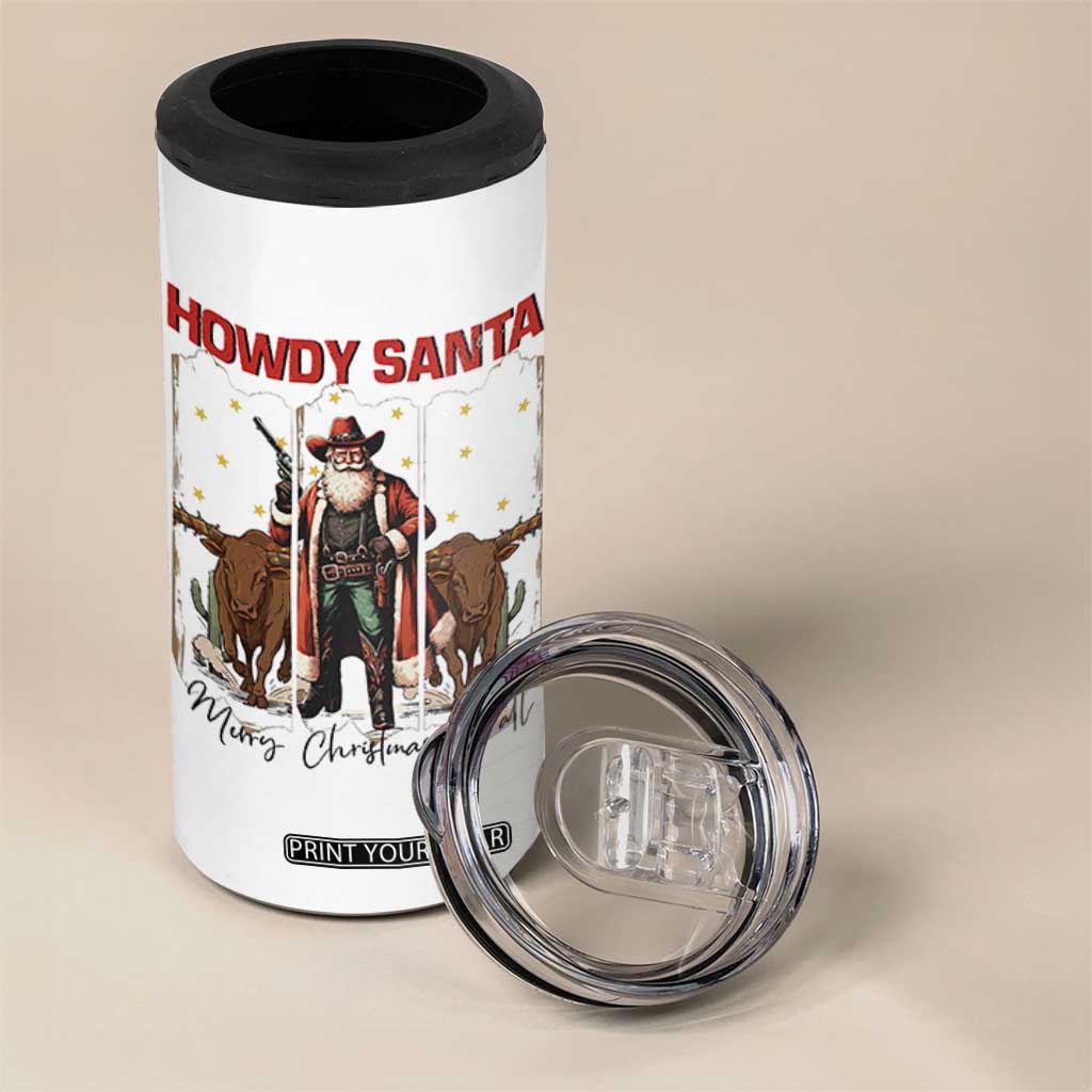 Howdy Santa Merry Christmas Y'all 4 in 1 Can Cooler Tumbler Funny Western Bull Riding TS12 Print Your Wear