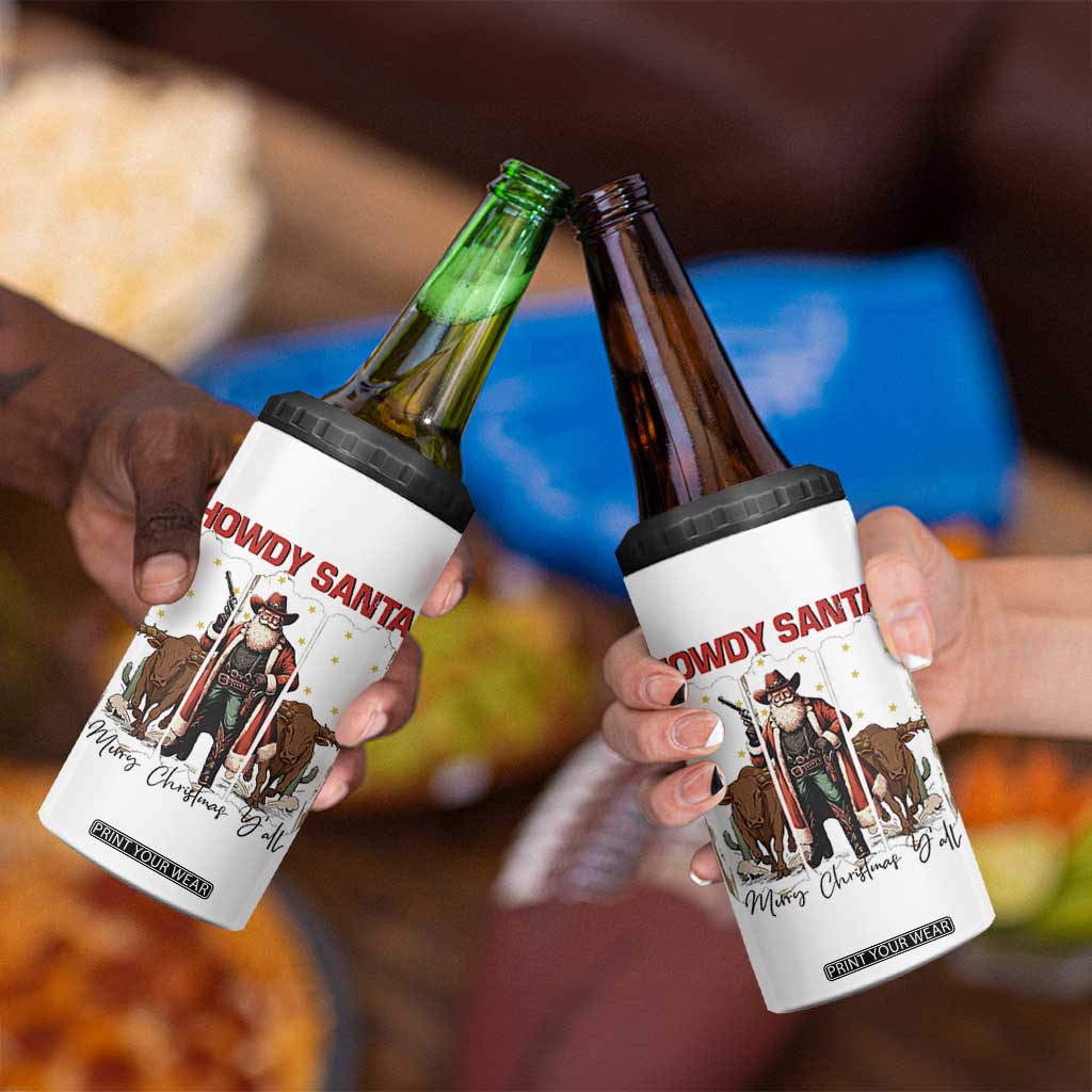 Howdy Santa Merry Christmas Y'all 4 in 1 Can Cooler Tumbler Funny Western Bull Riding TS12 Print Your Wear