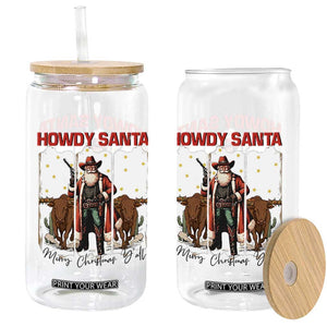 Howdy Santa Merry Christmas Y'all Glass Can Funny Western Bull Riding TS12 Print Your Wear