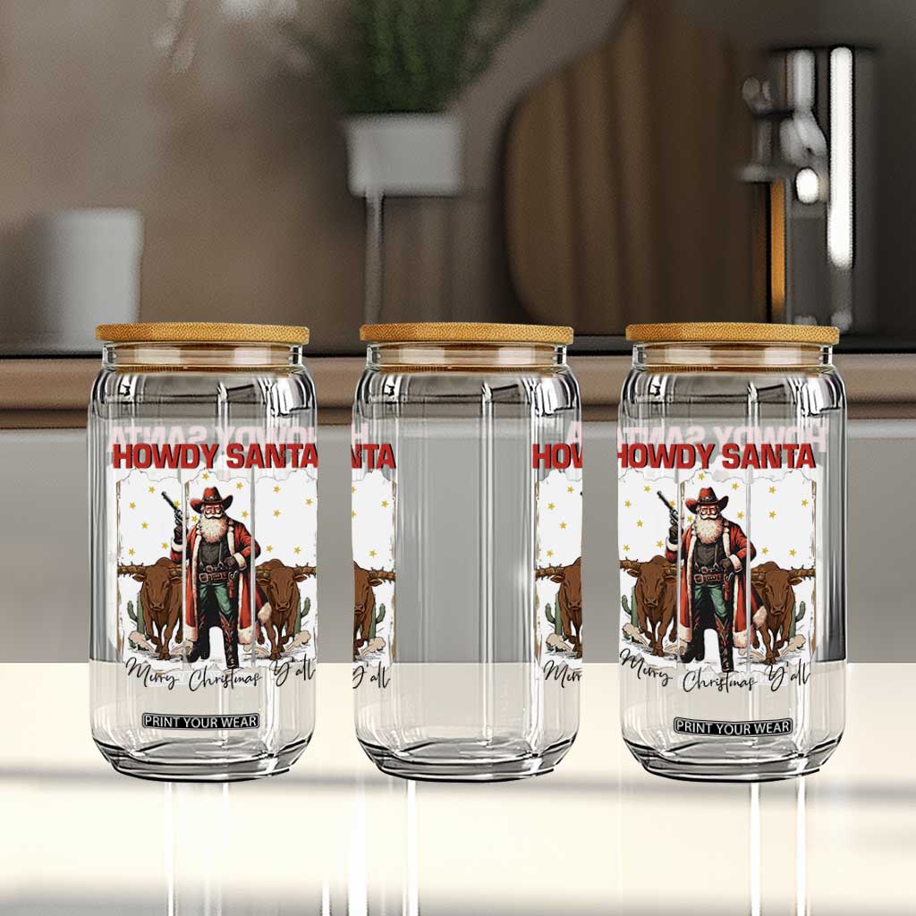Howdy Santa Merry Christmas Y'all Glass Can Funny Western Bull Riding TS12 Print Your Wear