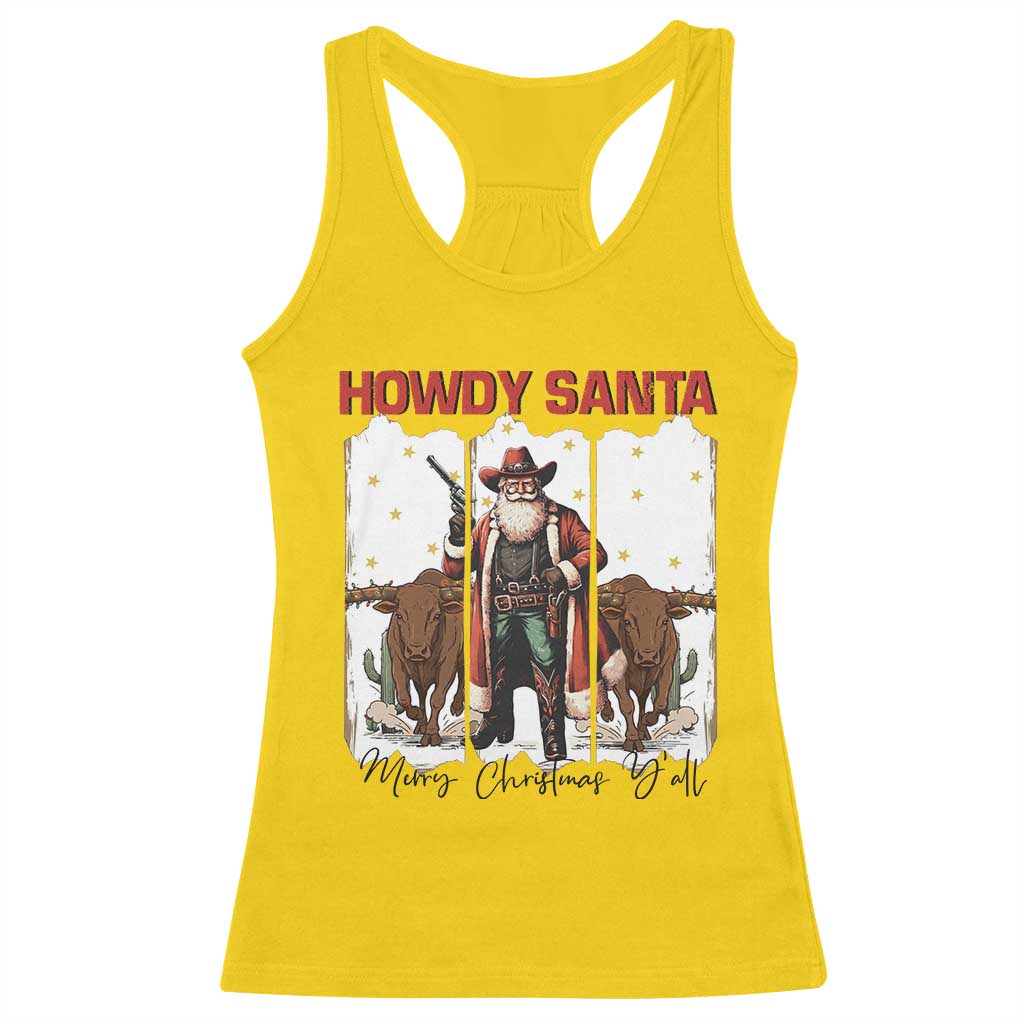 Howdy Santa Merry Christmas Y'all Racerback Tank Top Funny Western Bull Riding TS12 Daisy Print Your Wear