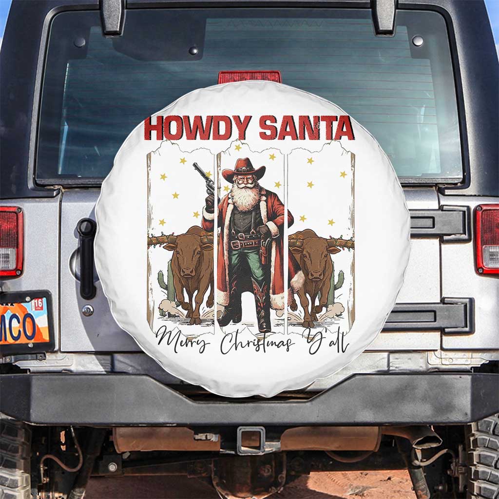 Howdy Santa Merry Christmas Y'all Spare Tire Cover Funny Western Bull Riding TS12 No hole White Print Your Wear