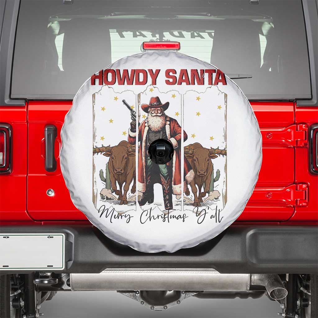Howdy Santa Merry Christmas Y'all Spare Tire Cover Funny Western Bull Riding TS12 White Print Your Wear