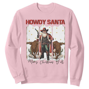 Howdy Santa Merry Christmas Y'all Sweatshirt Funny Western Bull Riding TS12 Light Pink Print Your Wear