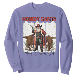 Howdy Santa Merry Christmas Y'all Sweatshirt Funny Western Bull Riding TS12 Violet Print Your Wear