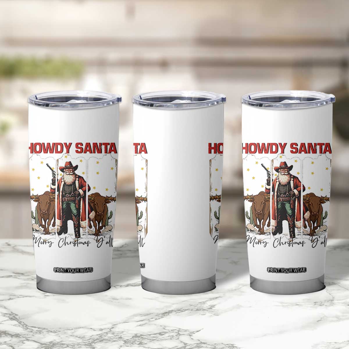 Howdy Santa Merry Christmas Y'all Tumbler Cup Funny Western Bull Riding TS12 Print Your Wear