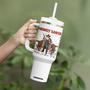 Howdy Santa Merry Christmas Y'all Tumbler With Handle Funny Western Bull Riding TS12 Print Your Wear
