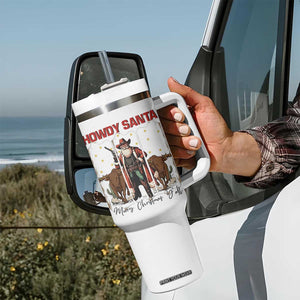 Howdy Santa Merry Christmas Y'all Tumbler With Handle Funny Western Bull Riding TS12 Print Your Wear