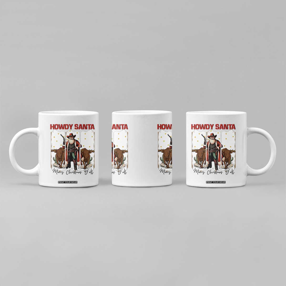 Howdy Santa Merry Christmas Y'all Coffee Mug Funny Western Bull Riding TS12 Print Your Wear