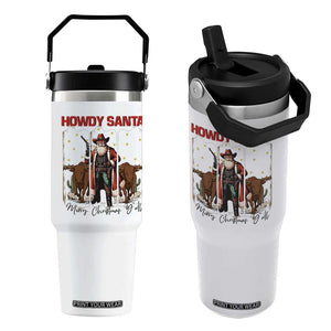 Howdy Santa Merry Christmas Y'all Flip Straw Tumbler Funny Western Bull Riding TS12 One Size: 30 oz White Print Your Wear