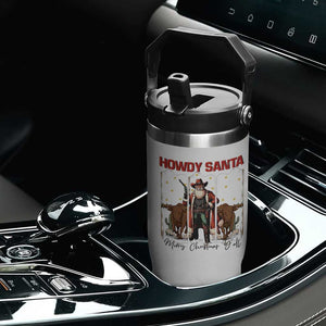Howdy Santa Merry Christmas Y'all Flip Straw Tumbler Funny Western Bull Riding TS12 Print Your Wear