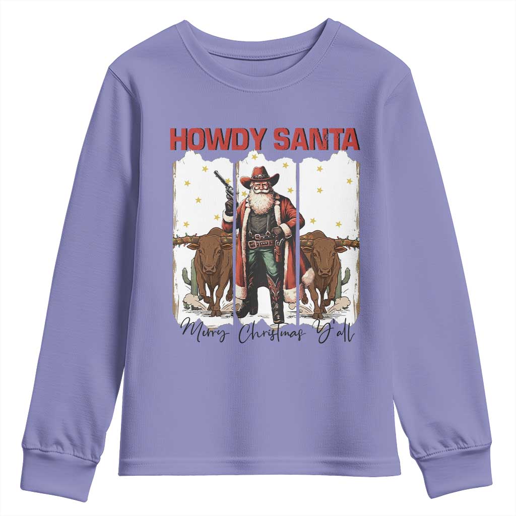 Howdy Santa Merry Christmas Y'all Youth Sweatshirt Funny Western Bull Riding TS12 Violet Print Your Wear
