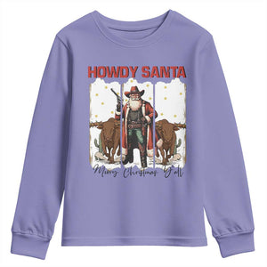 Howdy Santa Merry Christmas Y'all Youth Sweatshirt Funny Western Bull Riding TS12 Violet Print Your Wear