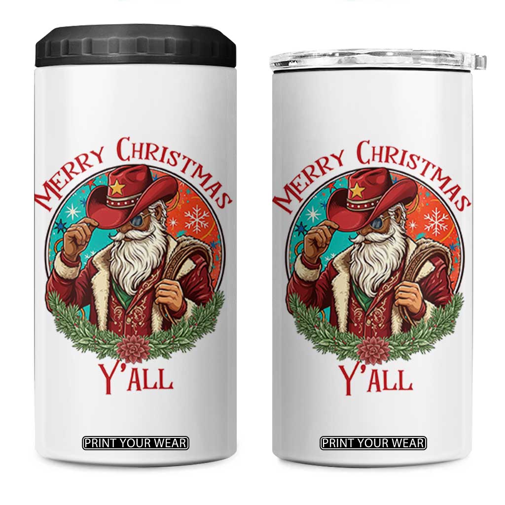 Howdy Santa Merry Christmas Y'all 4 in 1 Can Cooler Tumbler Funny Western Holiday Gift TS12 One Size: 16 oz White Print Your Wear
