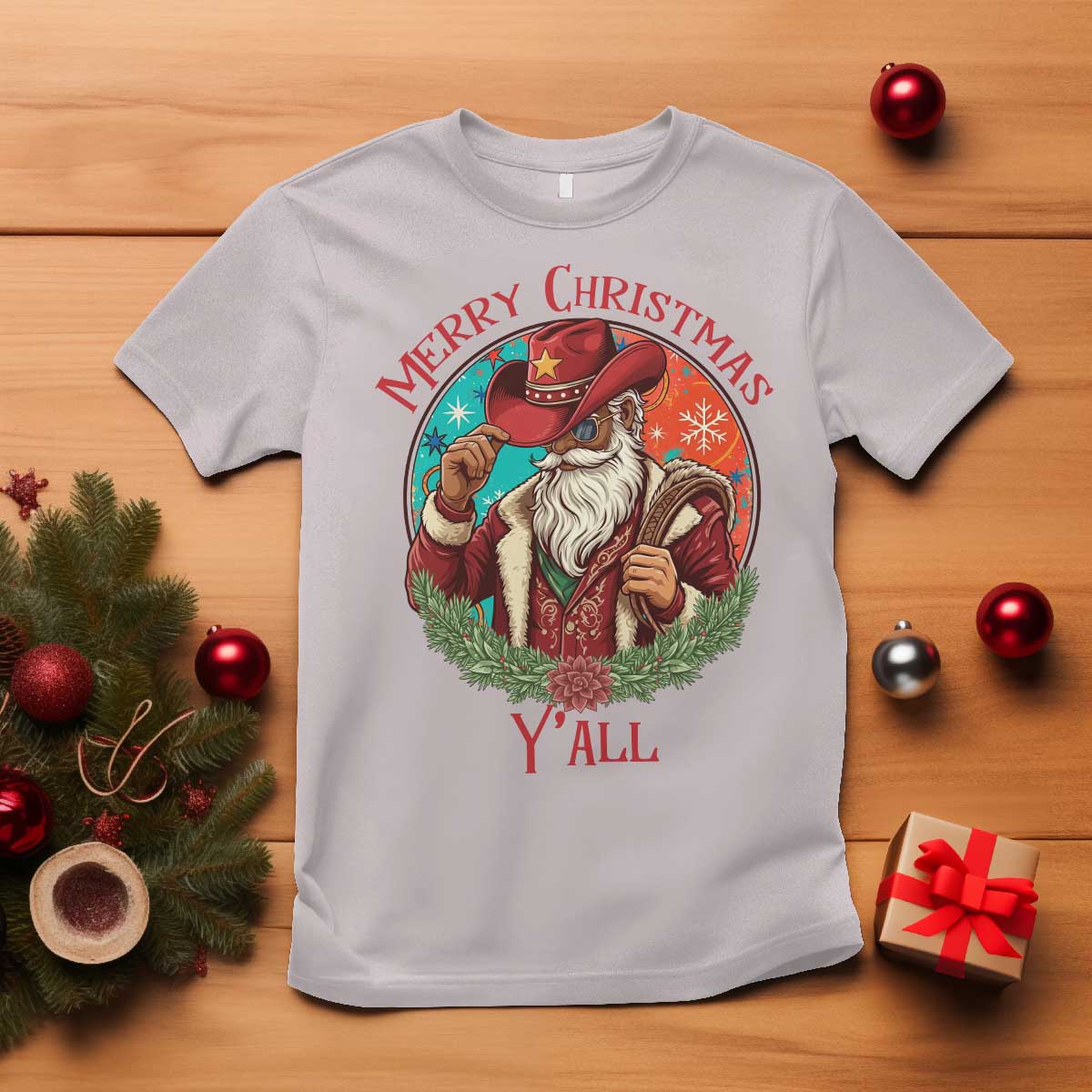 Howdy Santa Merry Christmas Y'all T Shirt Funny Western Holiday Gift TS12 Ice Gray Print Your Wear