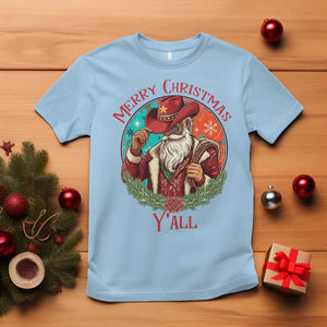 Howdy Santa Merry Christmas Y'all T Shirt Funny Western Holiday Gift TS12 Light Blue Print Your Wear